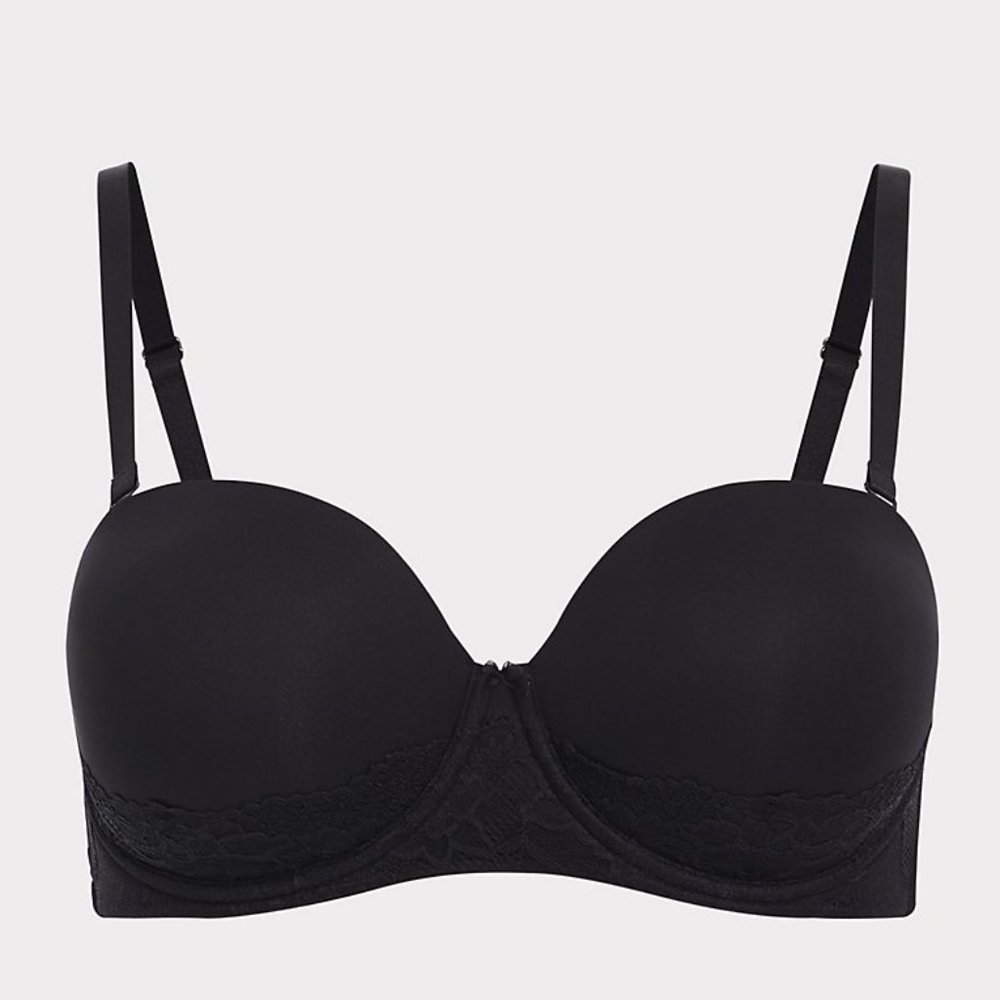 Torrid NWOT 38D Microfiber Lace Push Up Multiway Strapless Bra Black